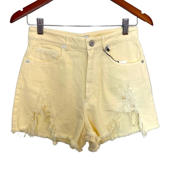 ZARA High Waist Yellow Denim Cut Off Shorts - Picture 7 of 16